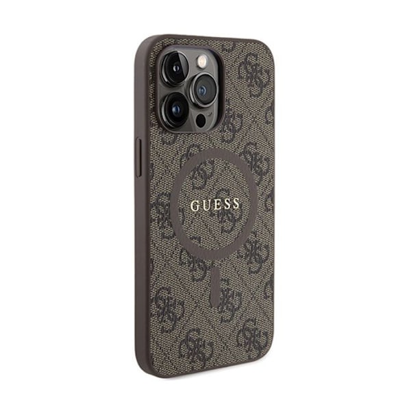 Etui för iPhone 15 Pro Max - Guess - 4G Collection - Läder Metall - Brun - MagSafe kastanj