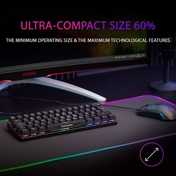 Gaming Tangentbord - MARS GAMING - MK60 RGB - Svart - Blue Switch - Anpassningsbart RGB-belysning
