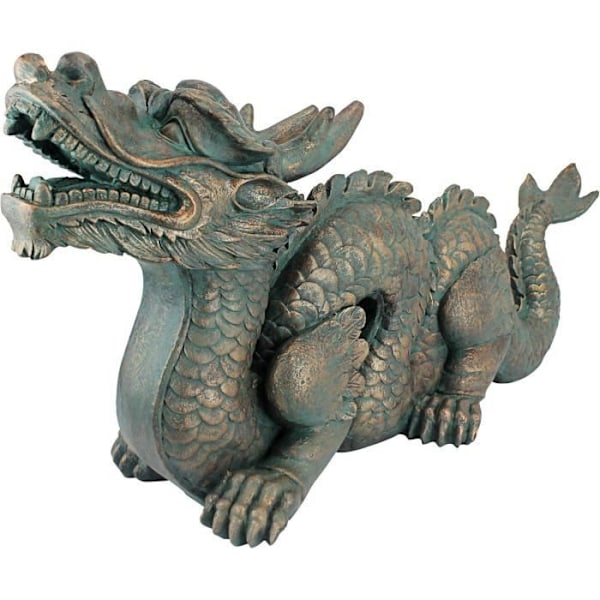 Staty - Design Toscano - Asiatisk Drake - Resin - Brons Verdi Grå Finish - 75x23x38 cm Grön-grå