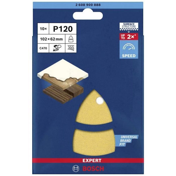 Slippapper - Bosch - EXPERT C470 - Korn 120 - 10 ark - 102 mm x 93 mm