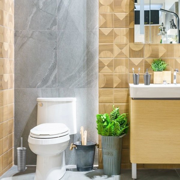 Relaxdays badrumstillbehör, 5 delar, i borstat rostfritt stål och plast, modern och harmonisk design, silverfärgad silver-