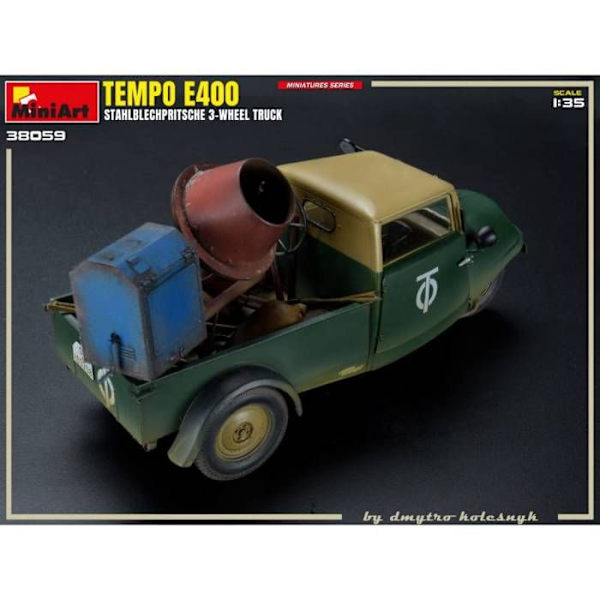 MiniArt - Modellbil Tempo E400 Stålplåtsflak 3-hjulig lastbil Miniart 38059 1/35-modell av stridsvagn Promo - Ref: 13369
