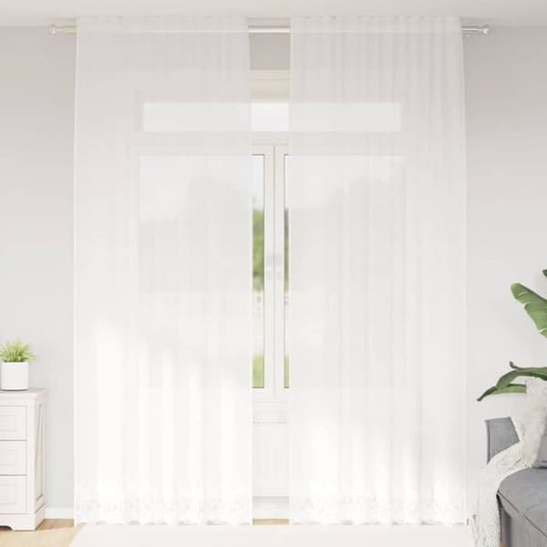 Blommönstrad spetsgardin - vidaXL - Vit - Polyester - 260x150 cm - Ljusfiltrerande - Integritetspaneler Vit