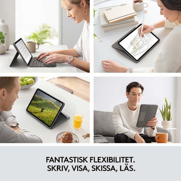 Logitech - 920-009966 - Folio Touch tangentbordsfodral för iPad Air 4:e/5:e generationen, 2020/2022, Pan Nordic QWERTY-tangentbord - Grå