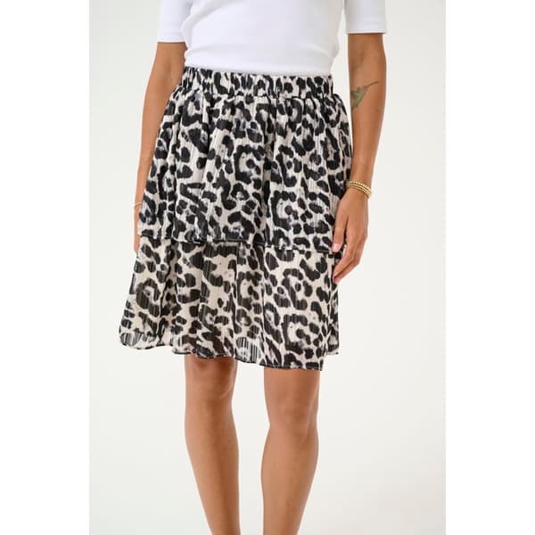 Kvinna kjol KAFFE Sepia svart/vit leopard 46