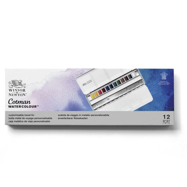 Akvarelllåda 12 halvpannor - WINSOR & NEWTON - Cotman - Blå Blå
