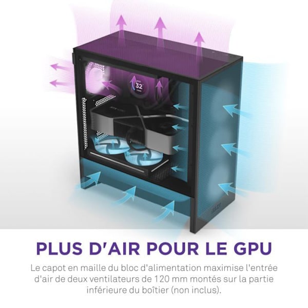 PC-chassi - NZXT - H5 Flow RGB - Högt luftflöde - Förinstallerade fläktar - Optimerad kylning