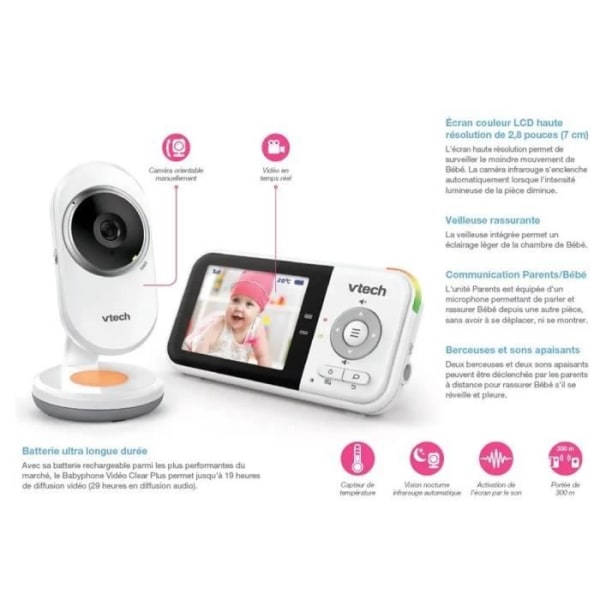 VTECH - Clear Plus Video Baby Monitor (2,8 skärm) - BM3254