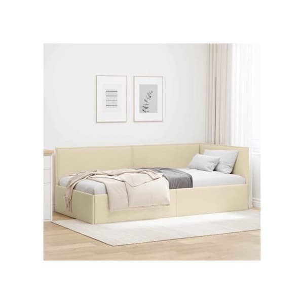 Vinkelbäddram i sammet - vidaXL - Grädde - 100x200 cm - L-formad design - Mångsidig soffbädd Grädde