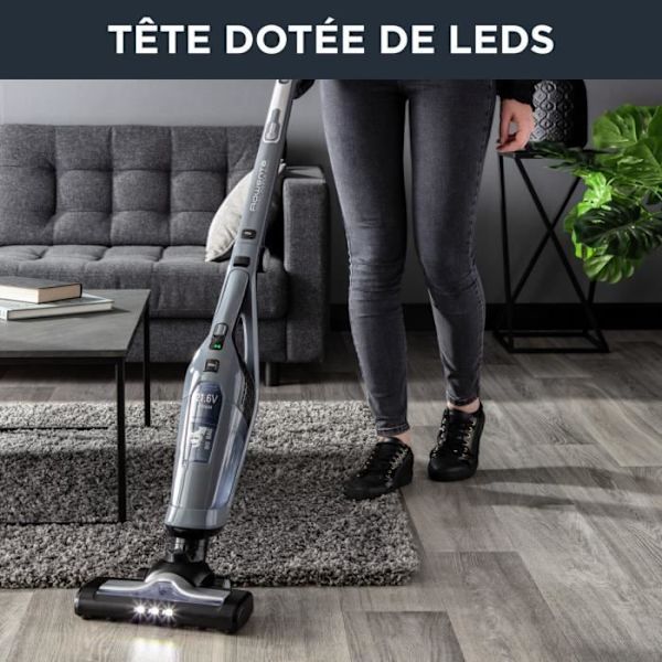 ROWENTA 2in1 sladdlös stickdammsugare, integrerad handdammsugare, autonomi upp till 75 min, lätt, LED-sughuvud RH6756WO Grå
