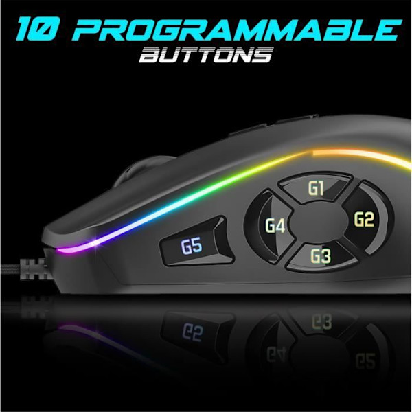 SPIRIT OF GAMER, trådbunden gamermus för PC 12800 DPI, 10 programmerbara knappar, 13 RGB-effekter, Ergonomisk spelmus Svart