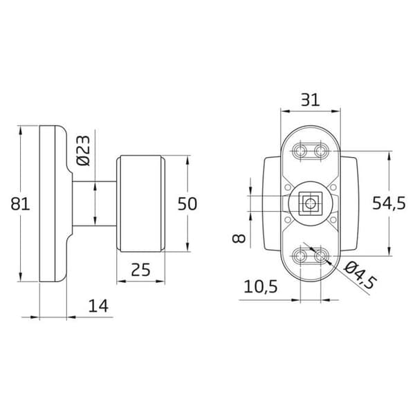Dörrknopp - AMIG 6807 - Aluminium - Vit - 81 x 31 mm Vit