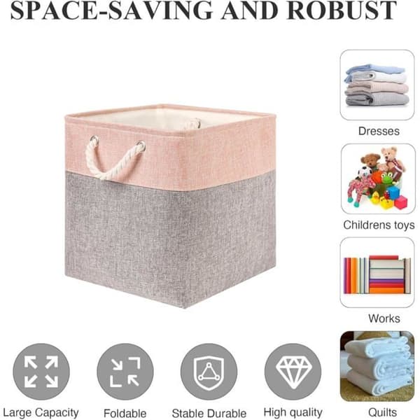 Förvaringskorgar - MANGATA - Set om 4 - Fällbar - Grå/rosa tyg - 33x38x33 cm Grå