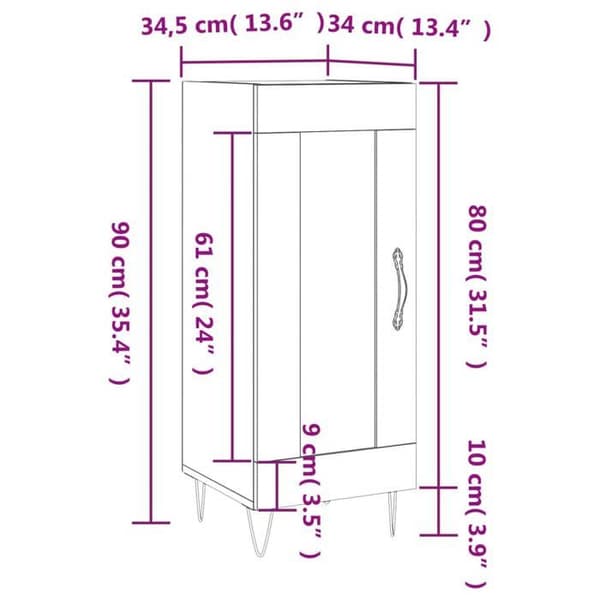vidaXL Skänk blank vit 34,5x34x90 cm Konstruerat trä 830438
