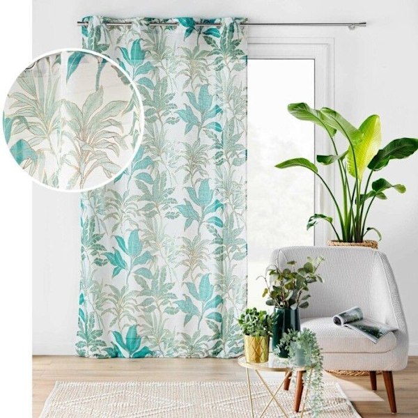 Öljettlängd 135 x 240 cm - Metallisk tryckt Luminette Vayana Smaragd Smaragd