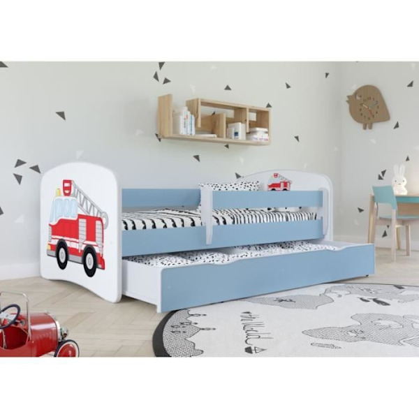 Blå brandman barnsäng - Kocot Kids - 1 plats - 70x140 cm - Spröjs - Trä - Utan madrass Blå