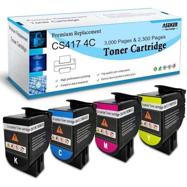 Tonerpatron - ASEKER - Kompatibel med Lexmark CS317/CX317/CS417 - 4-pack - Hög kapacitet