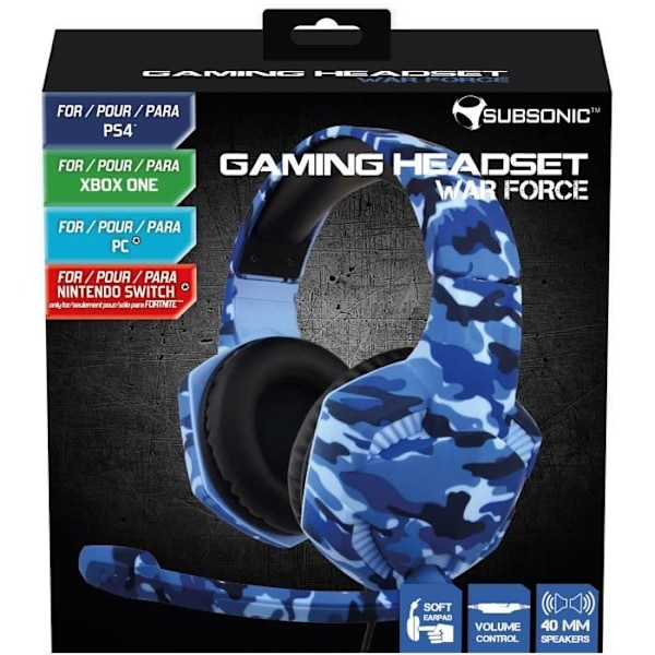 SUBSONIC War Force Gaming Headset för PS4, Xbox One, PC, Nintendo Switch - Stereo, Blå