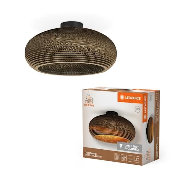 LEDVANCE Decor Kartong Drop brun i wellpapp, lätt, E27, diameter 400 mm, skärm i återvunnet material, hållbar tack vare Vit