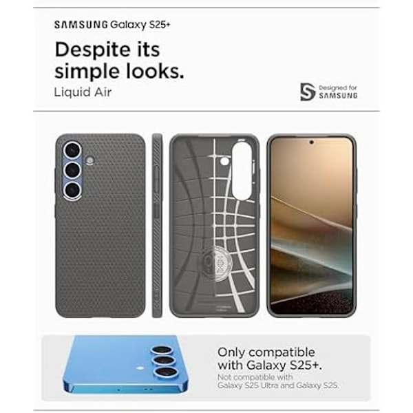 Coque - SPIGEN - Liquid Air - Kompatibel med Samsung Galaxy S25 Plus - Stötsäker - Ergonomisk - Grå Grå