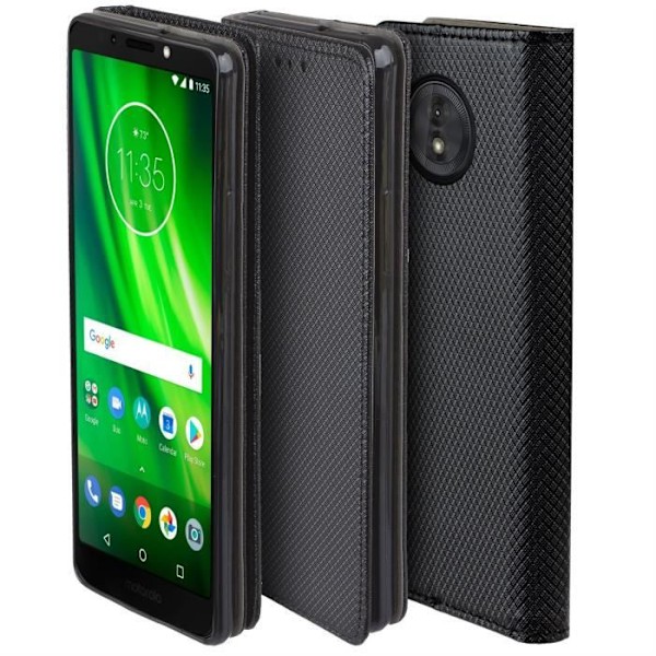 Moozy Flip Fodral för Motorola Moto G6, Moto 1S, Svart - Slim Smart Magnetic med korthållare och stativ