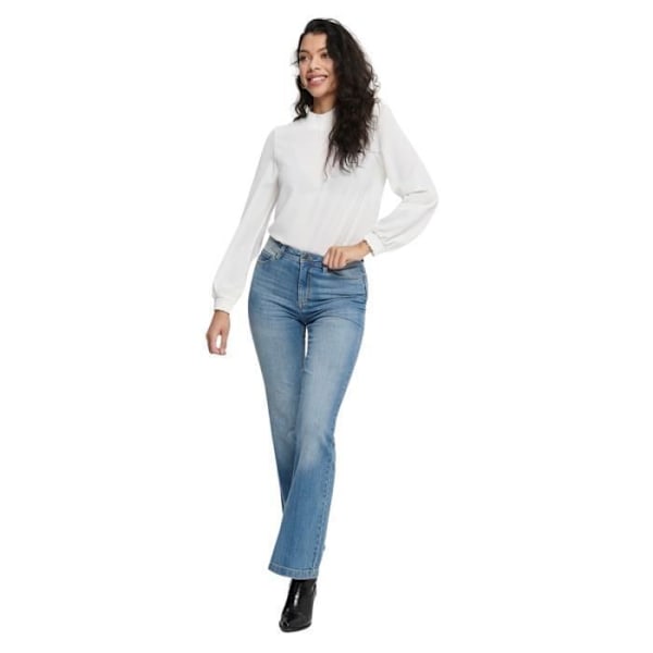 Jeans med utsvängda ben för kvinnor - JDY - Flora - Mörkblå denim - Hög midd - 5 fickor mellanblå denim 31