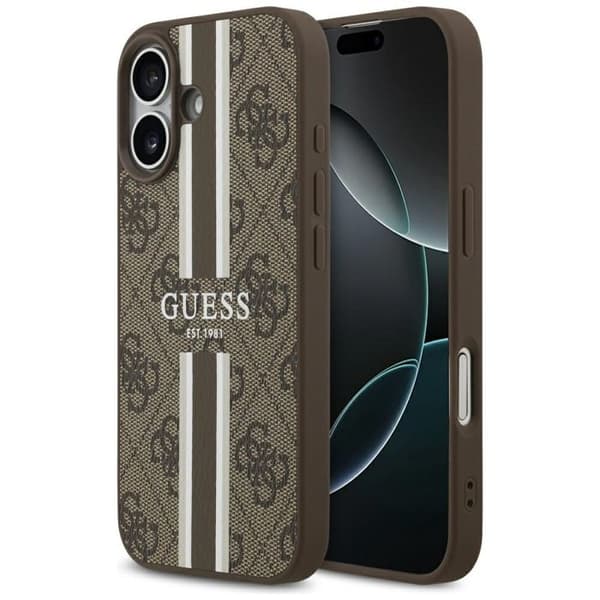 Coque Guess Hardcase 4G Printed Stripes MagSafe för iPhone 17 - Brun Brun
