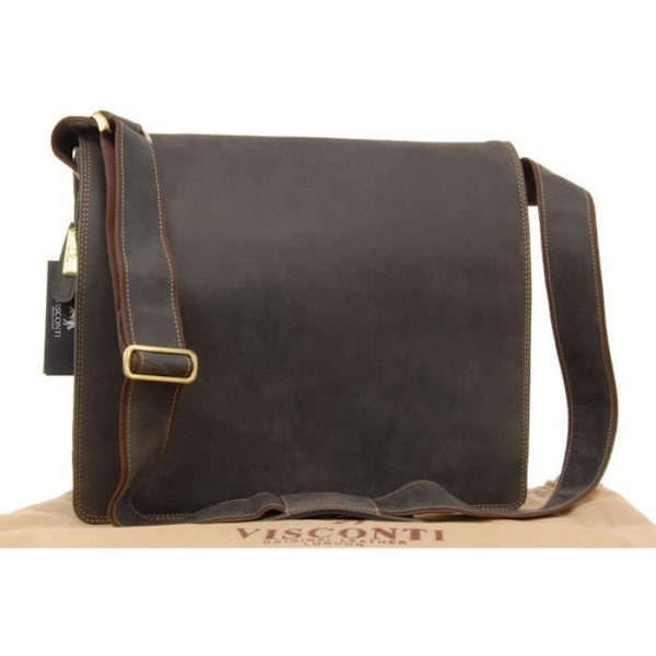 Sac Gibecière XL A4 - Visconti - 16054 - Mörkbrunt Läder - Justerbar Axelrem - 31.5x39.5x12 cm Mörkbrun