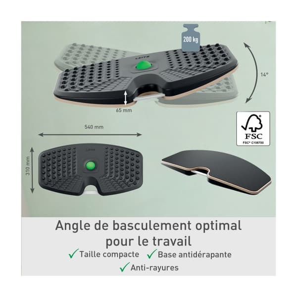 Balansbräda - Leitz Ergo Active - Lutning 14° - Antitrötthetsyta - FSC-certifierad träbas