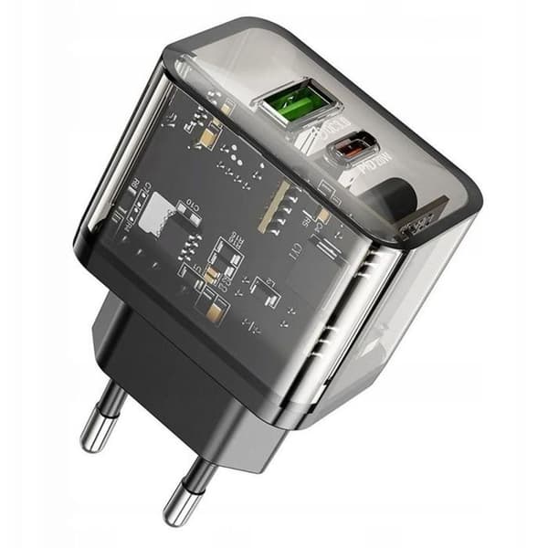 Hoco telefonladdare Transparent USB A + USB C QC3.0 PD 3A 20W N34