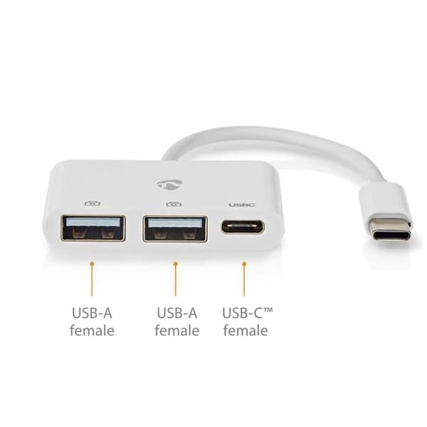 USB Hub - NEDIS - CCGB64785WT01 - 3 portar - USB-C och USB 2.0 - Vit