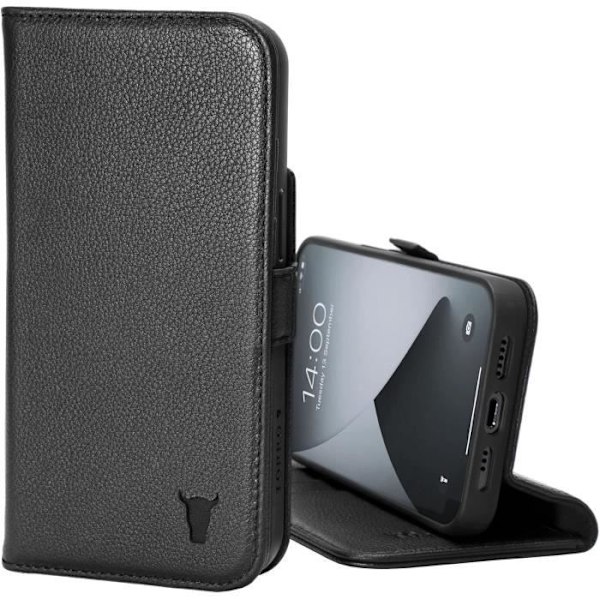 Coque i Läder - TORRO - iPhone 14 - Kortficka - Inbyggt Stöd - Stötabsorberande Svart Svart
