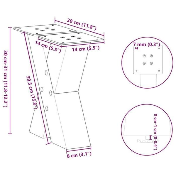 vidaXL X-formade soffbordsben, 2 stycken, vit, 30 x (30-31) cm, stål 4012929