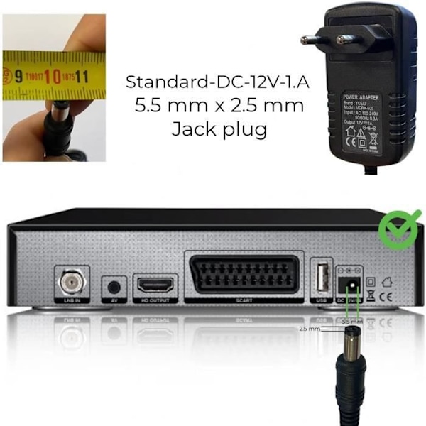 Leyf Universal Strömförsörjning 12V DC 1A , AC 100-240V 50/60Hz, Adapter, Plug-in Strömförsörjning / Kabellängd 100cm