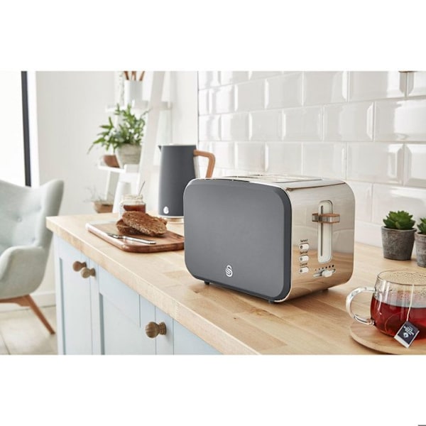 Brödrost med breda fack för 2 skivor, Modern nordisk design SWAN ST14610GRYNEU 900W Grå 40906