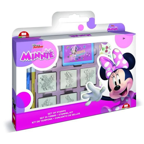 Stämpelsats - MULTIPRINT - 7866 - Minnie - 7 trä- och latexstämplar - Giotto-färgpennor - Målarbok Rosa