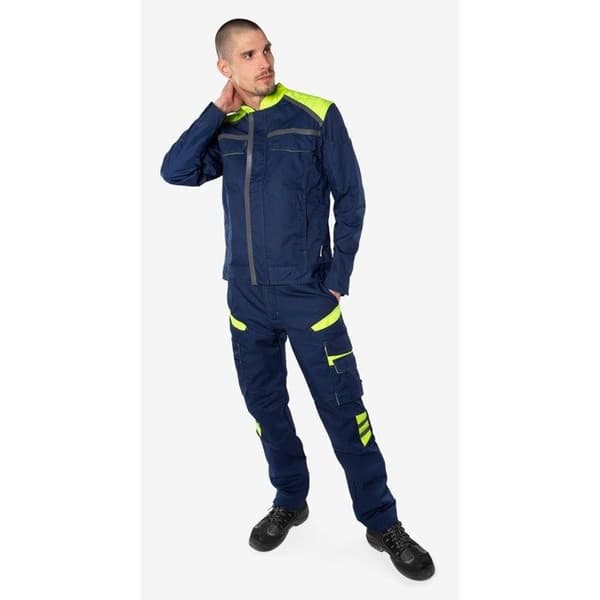 Fristads 2552 STFP arbetsbyxor marinblå/gul hög synlighet jag
