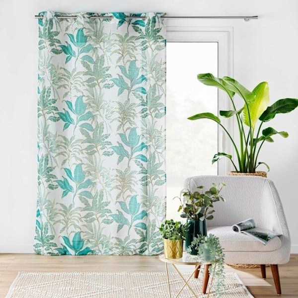 Öljettlängd 135 x 240 cm - Metallisk tryckt Luminette Vayana Smaragd Smaragd