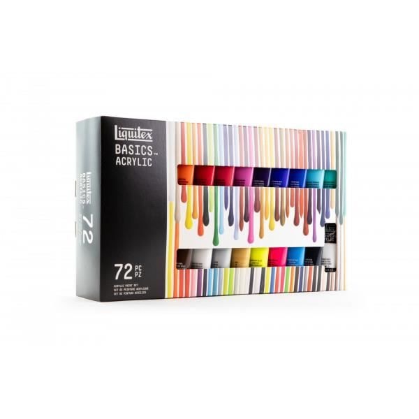 Akrylfärgsset med 72 x 22 ml tuber - Liquitex Basics Utbud av 72 rör akrylfärg
