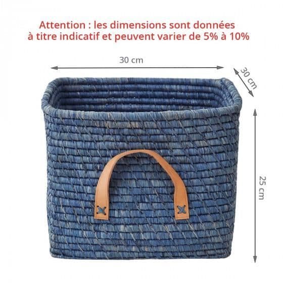 Förvaringskorg - Blå - 30 cm - Flätad raffia - Handgjord Blå