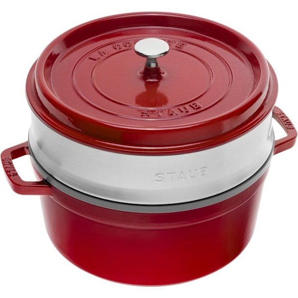 STAUB 405106010 - Rund cocotte med ångkorg - Ø 26 cm - Körsbär Körsbär