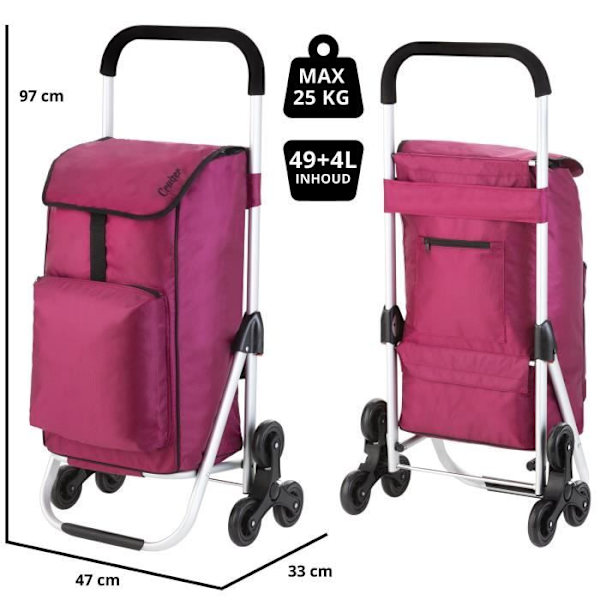 Cruiser Stair Shopping Trolley - 49+4 Liter med frysfack - Rosa rosa