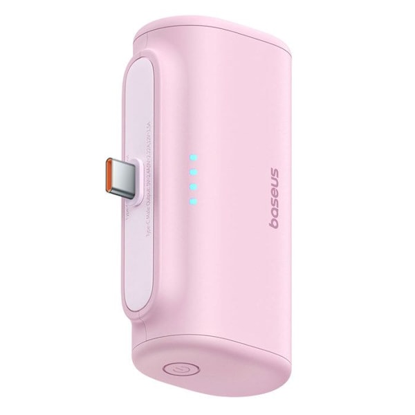 Baseus - Extern batteri (P10068306413-00) - Type-C, kompakt design, 20 W, 5 000 mAh, med Type-C-kabel - Babyrosa