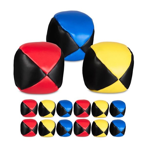Jongleringsboll - Relaxdays - 10044133 - 15-pack - Diameter 6,5 cm - Vikt 100 g svart, blått, rött