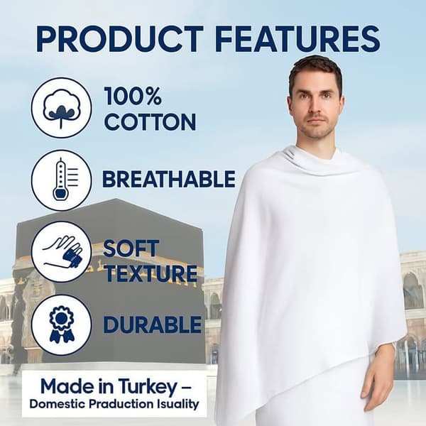 Ensemble Ihram man 2 delar 100% turkisk bomull 110 x 220 cm med elastisk midja Bomull med bälte