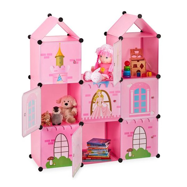 Relaxdays Interlocking Barnrumshylla, Princess Castle, Plast, DIY-skåp med dörrar, HlD128x110x37cm färgrik