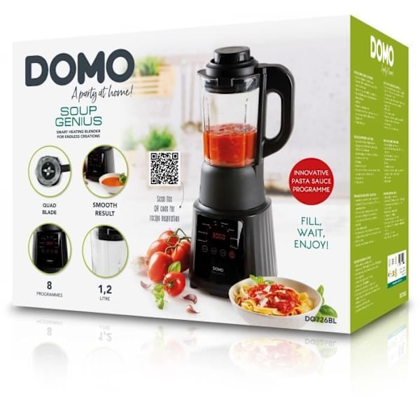 Multifunktionsuppvärmd mixer - DOMO - DO726BL - 900 W - 1,2 L - 8 program - LED-display - Svart svart och klar
