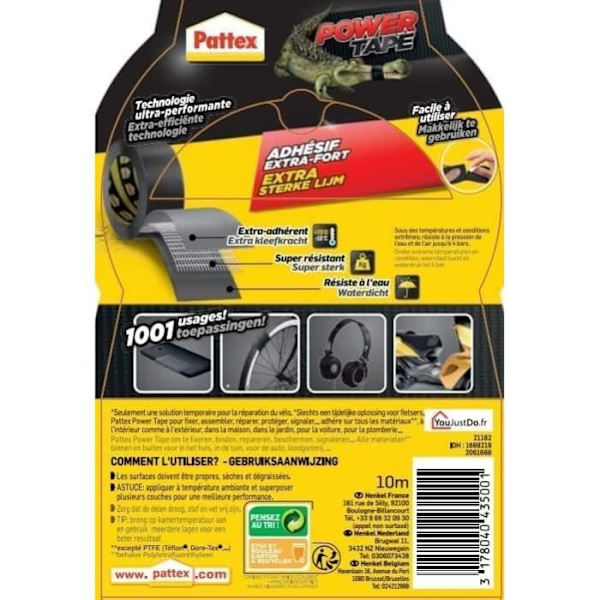 Superstark självhäftande Power tape Pattex Black L10m Svart