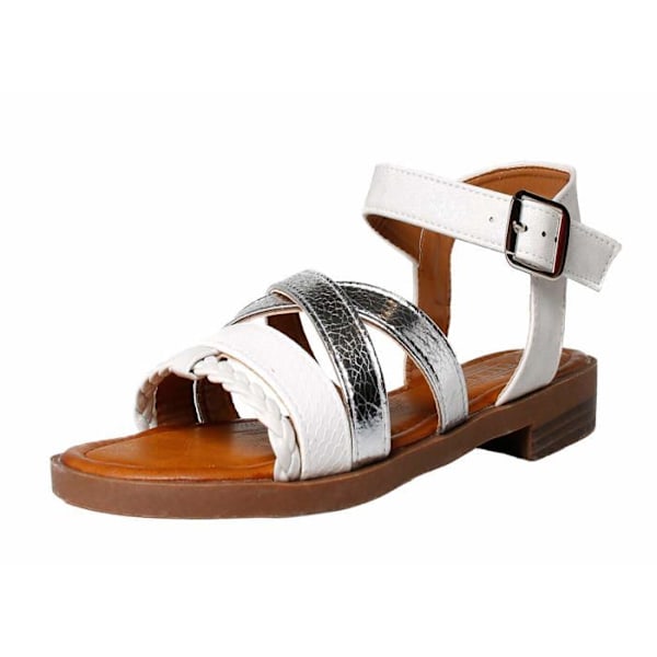 Sandal - barfota Passar skor som passar Dam Lara Sandal Sandal i konstläder med spännen och flätade remmar (EU,) Vit-silver, svart, konjak 42