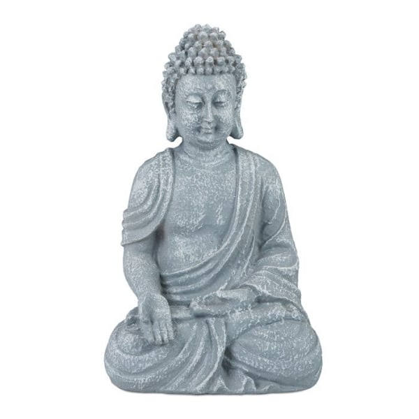 Staty - Relaxdays - Sittande Buddha - 18 cm - Konstgjord sten - Motståndskraftig mot fukt grå